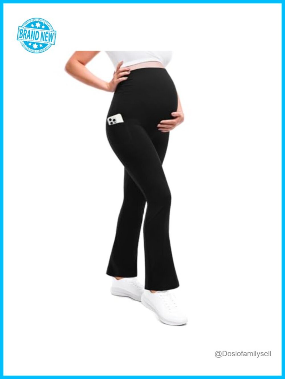 Maternity Flare Leggings with Pockets Soft High Waisted Stretch